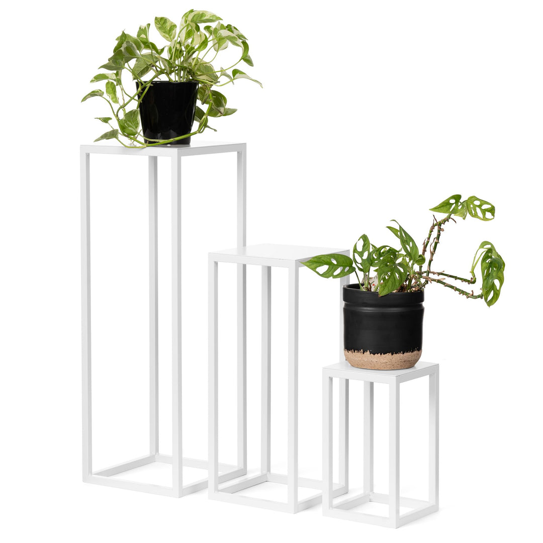 LAMO Manufaktur Pflanzenständer Set 3 Stück 28/48/68 cm - Blumenhocker Weiss aus Metall | Blumenstän