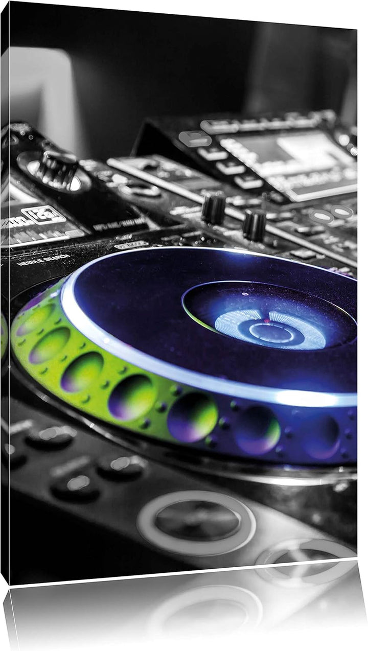 Pixxprint DJ bei der Arbeit am Plattenteller / 100x70cm Leinwandbild bespannt auf Holzrahmen/Wandbil