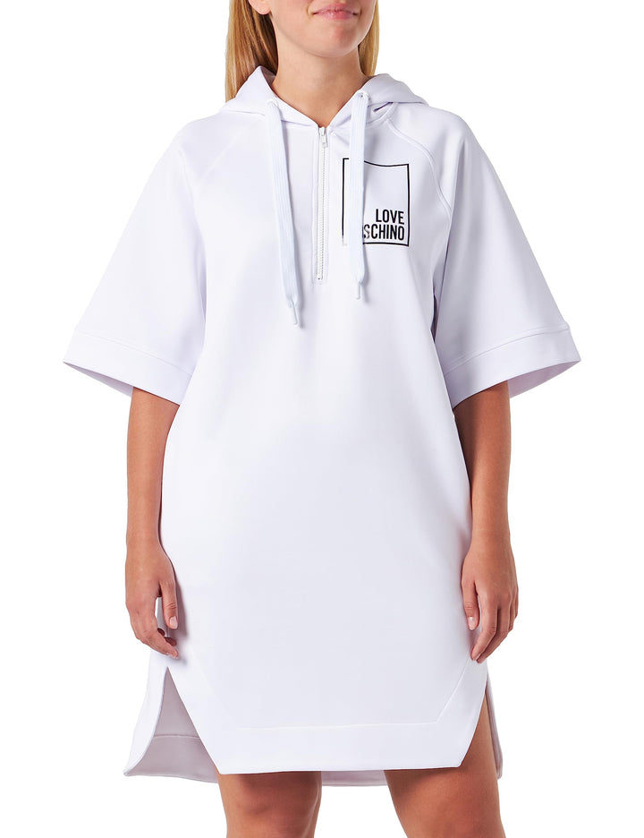 Love Moschino Damen Relaxed Fit Hooded Short-Sleeved Dres Dress M Optical White, M Optical White