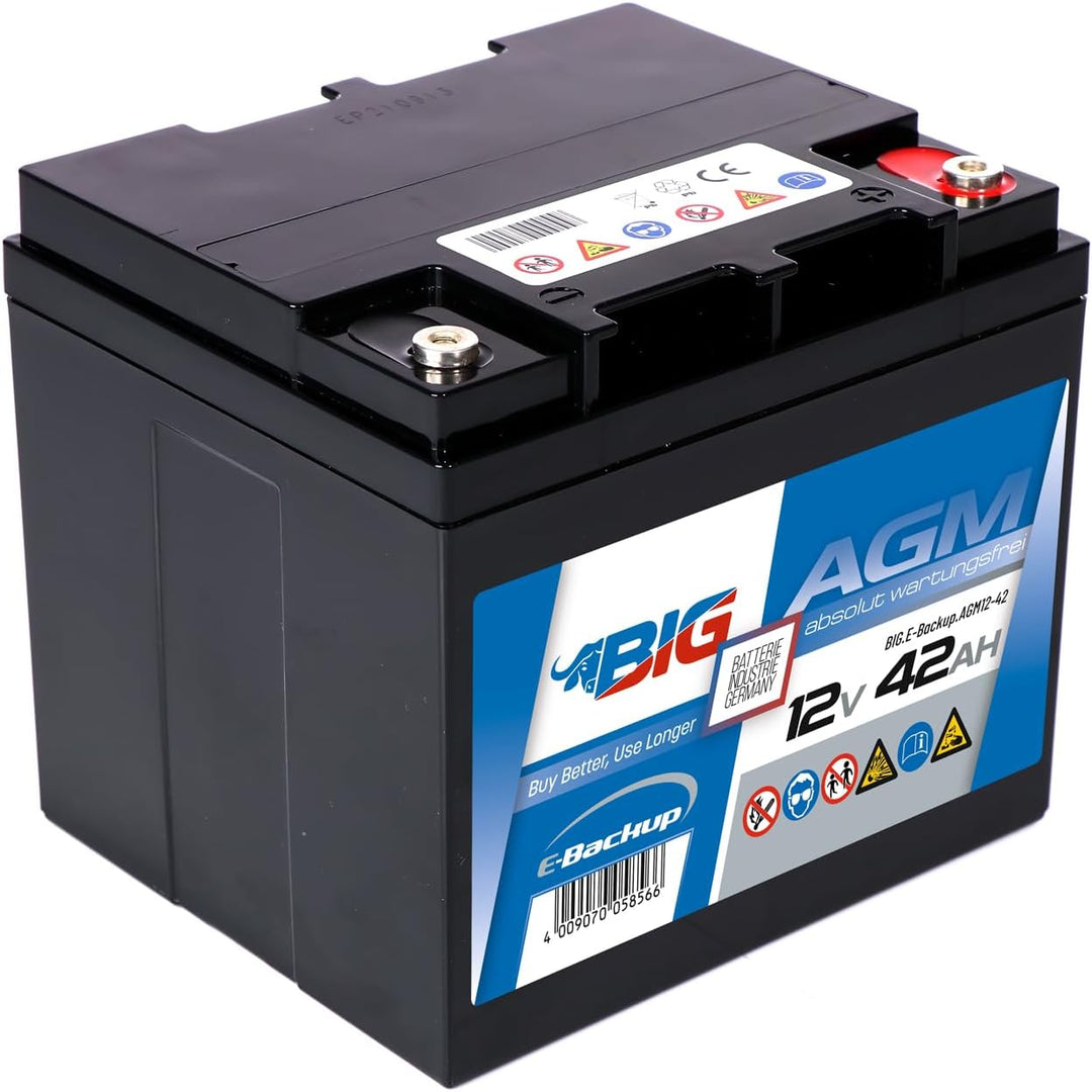 BIG E-Backup AGM Notstrombatterie 12V 42Ah für EPS- und USV-Systeme, Speicher- & Kommunikationssyste