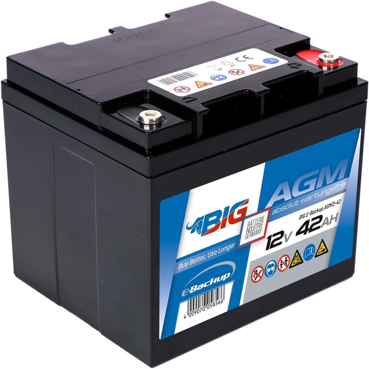 BIG E-Backup AGM Notstrombatterie 12V 42Ah für EPS- und USV-Systeme, Speicher- & Kommunikationssyste