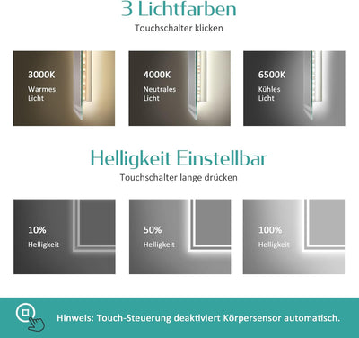 EMKE LED Badspiegel mit Bewegungssensor 70x50cm Sensor Spiegel mit Beleuchtung mit Beschlagfrei, 3 L