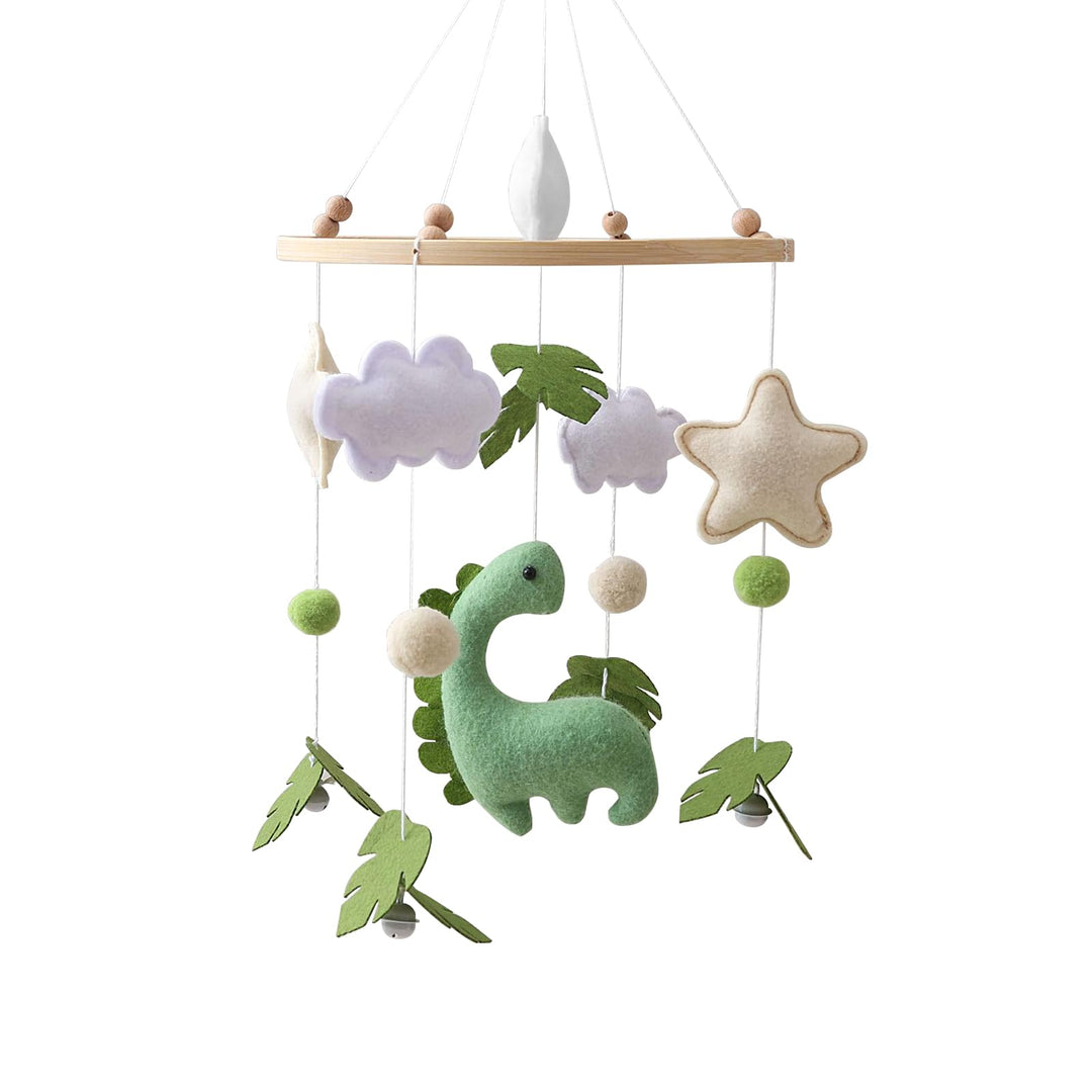 Mobile Baby Windspiele, Mobile Babybett, mit Dinosaurier, Sterne, Wolken, Blätter aus Filz, Holz Hän