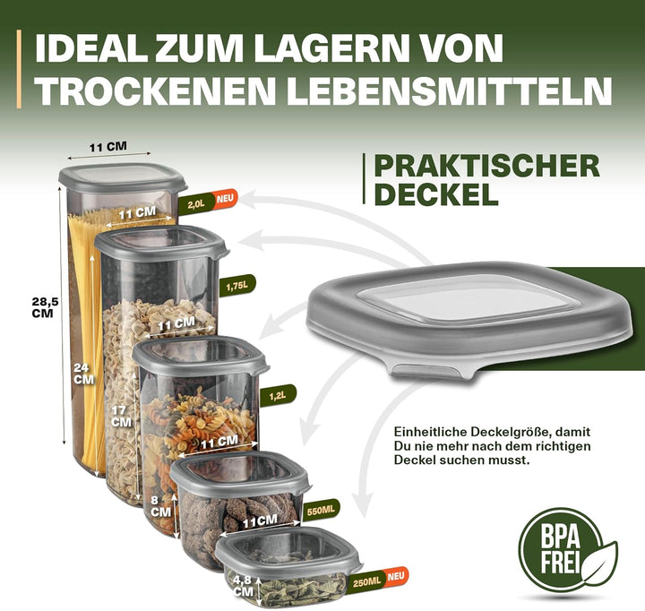Vorratsdosen mit Deckel Luftdicht, 6er Vorratsbehälter Set BPA-Frei, Vorratsdose zur Müsli Mehl Aufb