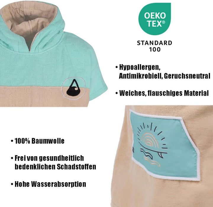 WAVE HAWAII Dropsi Surfponcho für Körpergrössen von 90-120 cm Poncho 100% ÖKO Baumwolle Umkleidehilf