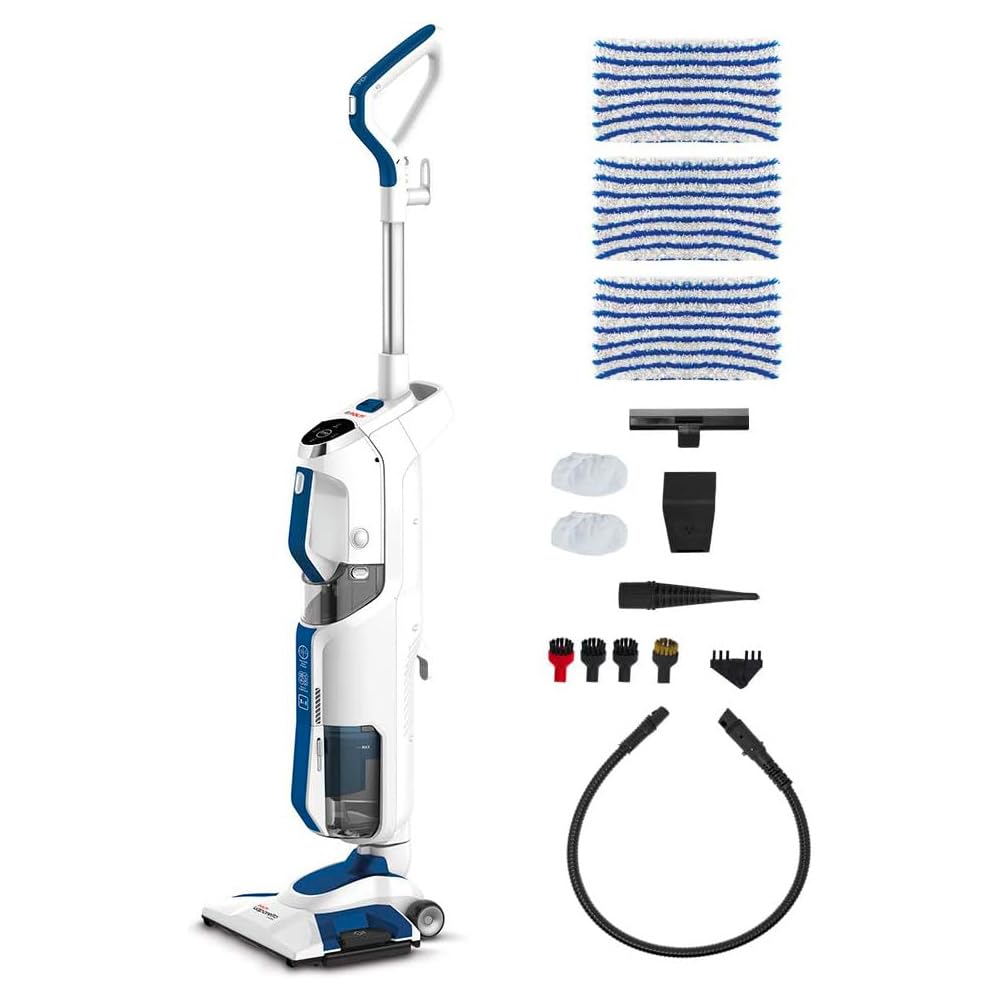 POLTI Steam Cleaner Vacuum Vaporetto 3 Clean_Blue, 1800 Watt, 5 kg, Weiss/Blau, beutellos, 3 Dampfei