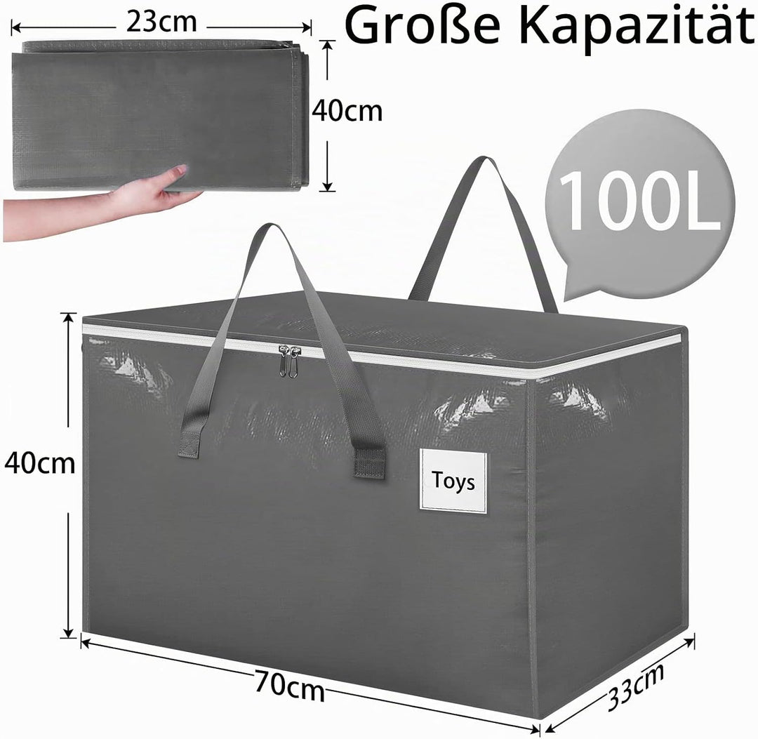 Withosent 100L Aufbewahrungstasche Gross Gewebt, 8er Wasserdicht Umzugstaschen mit Reissverschluss u