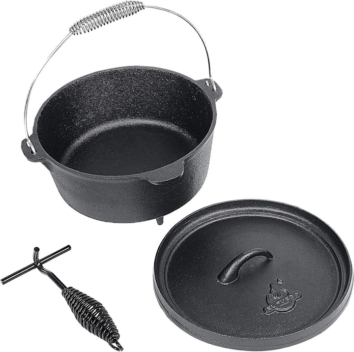 Dutch Oven von EL Fuego® neues Modell, inkl. Deckelheber/Schürhaken, mit Transportbügel, Schmortopf,