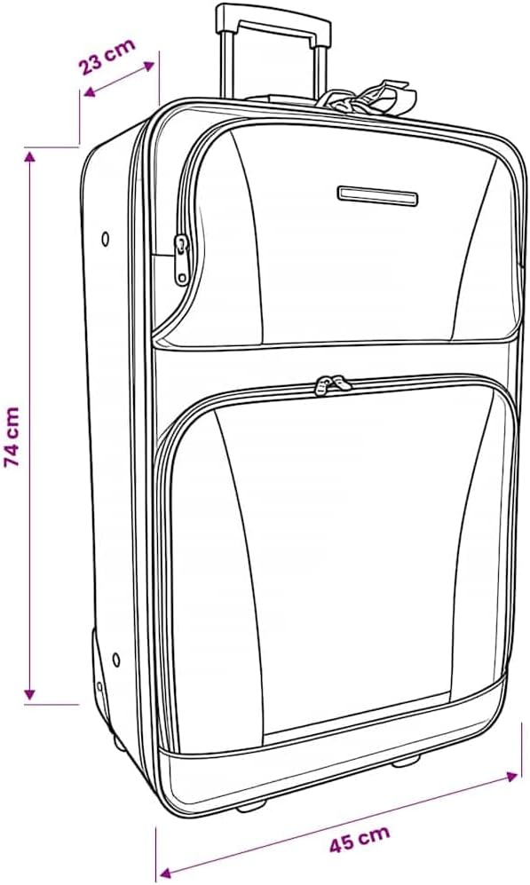 Reiseset Kofferset 5-teilig Schwarz aus Polyester mit PVC Beschichtung, Teleskopgriff, 2 Rollen, Rei