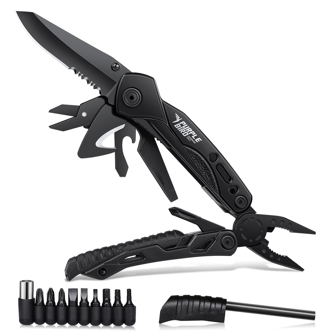 PURPLEBIRD Multitool Werkzeug 16 in 1 Survival Faltbares Gadgets mit Taschenmesser und 9 Bits Multif