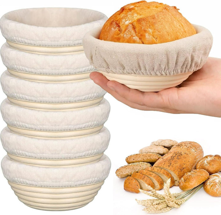 Gärkörbchen Rund,6PCS Banneton Proof Basket Korb Set,6 Zoll Natürliches Rattan Gärkörbchen für Brot