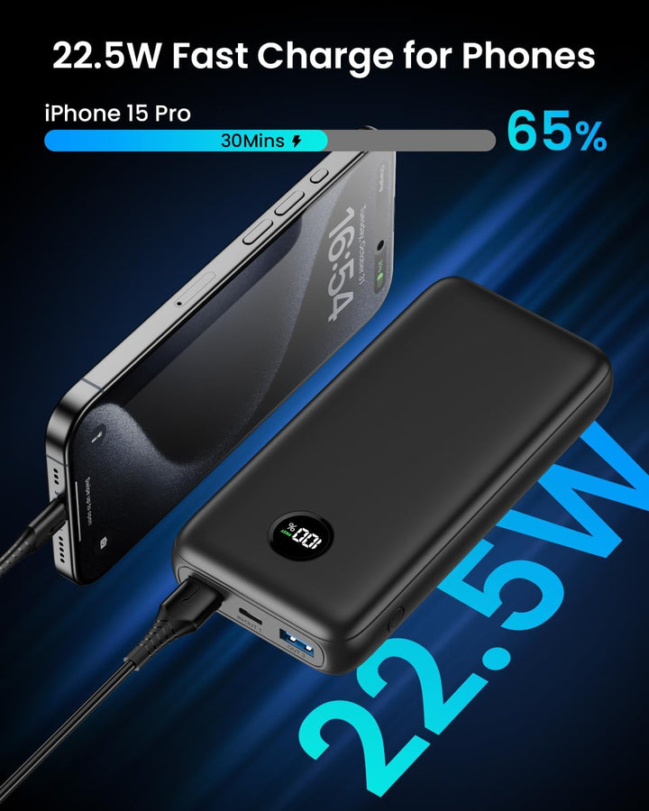 Power Bank 27000mAh, SOARAISE 22,5W Externer Akku PD 3.0 QC 4.0 Powerbank mit LED Display USB-C Eing