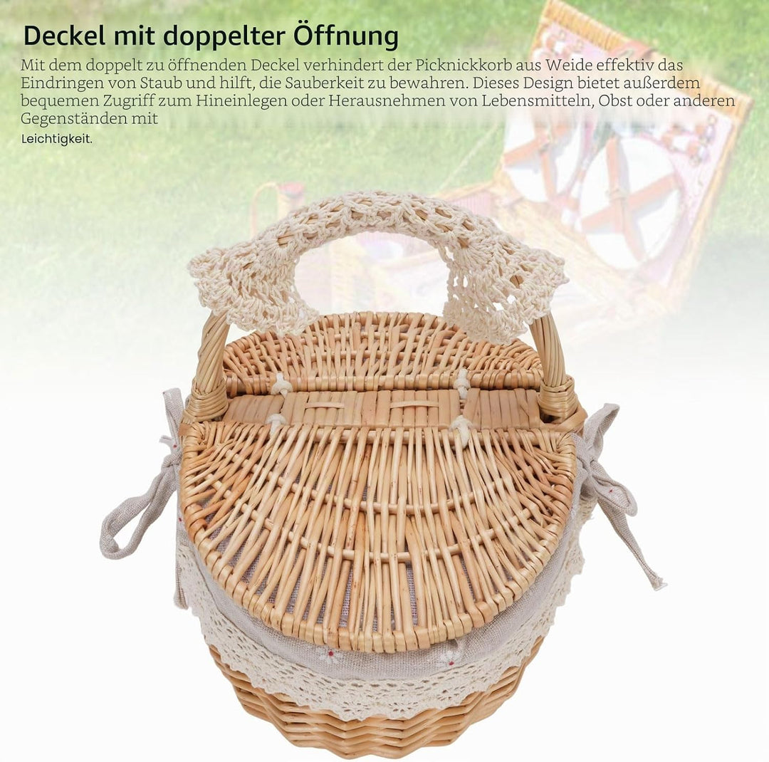 Wicker Picknick Korb, Abnehmbare Liner, Grosse Kapazität Hamper für Picknicks, Camping, Familien Ver
