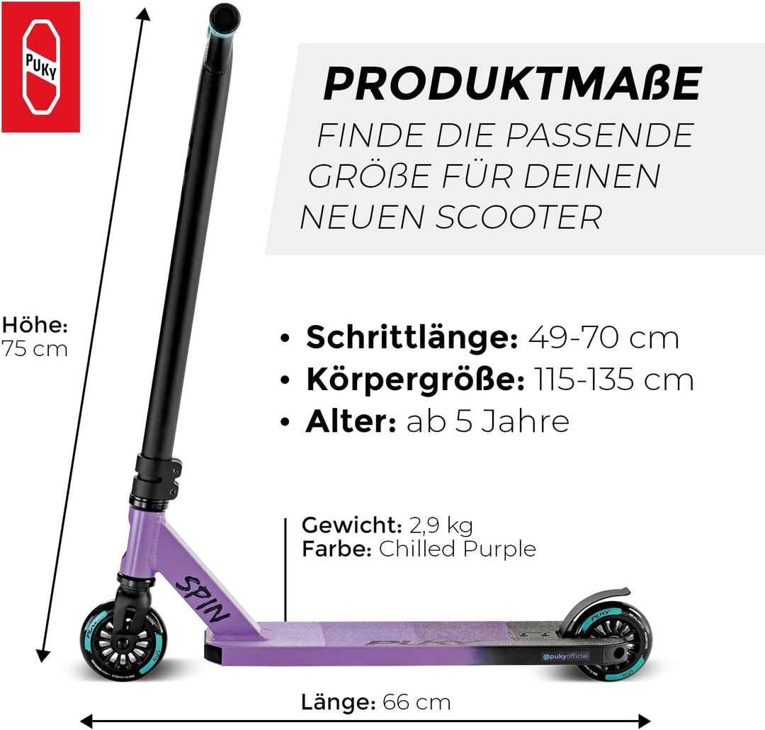 PUKY Spin | Hochwertiger Roller für Kinder 5+ | One Piece Bar Aluminium-Lenker | 100mm PU Rollen | L