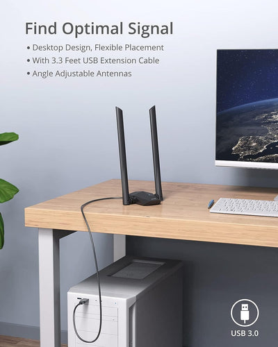 BrosTrend AX1800 High Gain WLAN Stick für PC, WiFi 6 Stick hohe Reichweite, DualBand 1201Mbit/s 5GHz