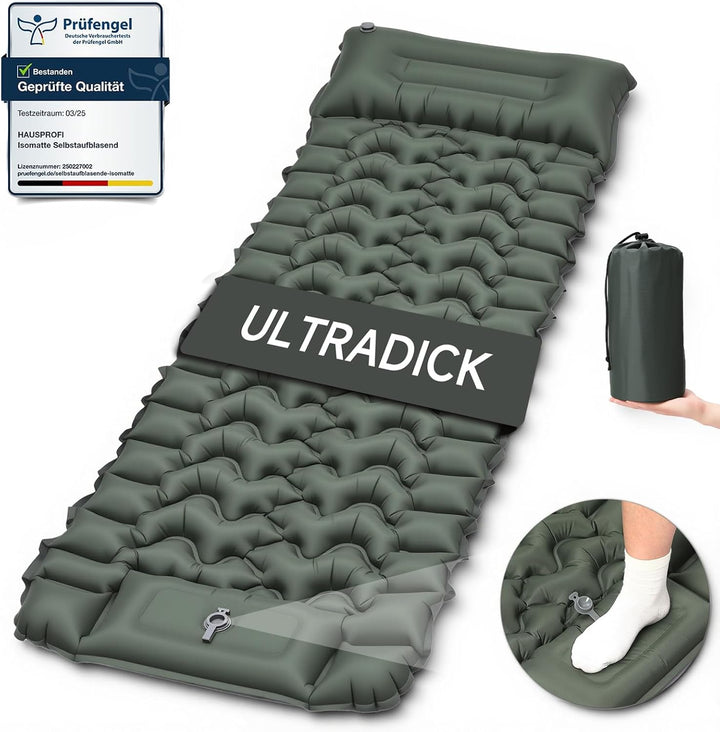 HAUSPROFI Isomatte Camping Luftmatratze extra breit, Ultraleicht, aufblasbar – mit integriertem Kiss