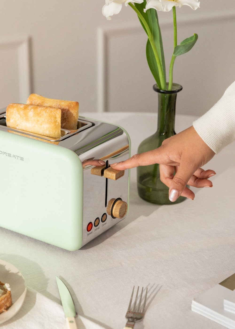 CREATE /PACK TOAST RETRO + KETTLE RETRO/Brot-Toaster und Wasserkocher, Grün / 3 programmierte Röstun