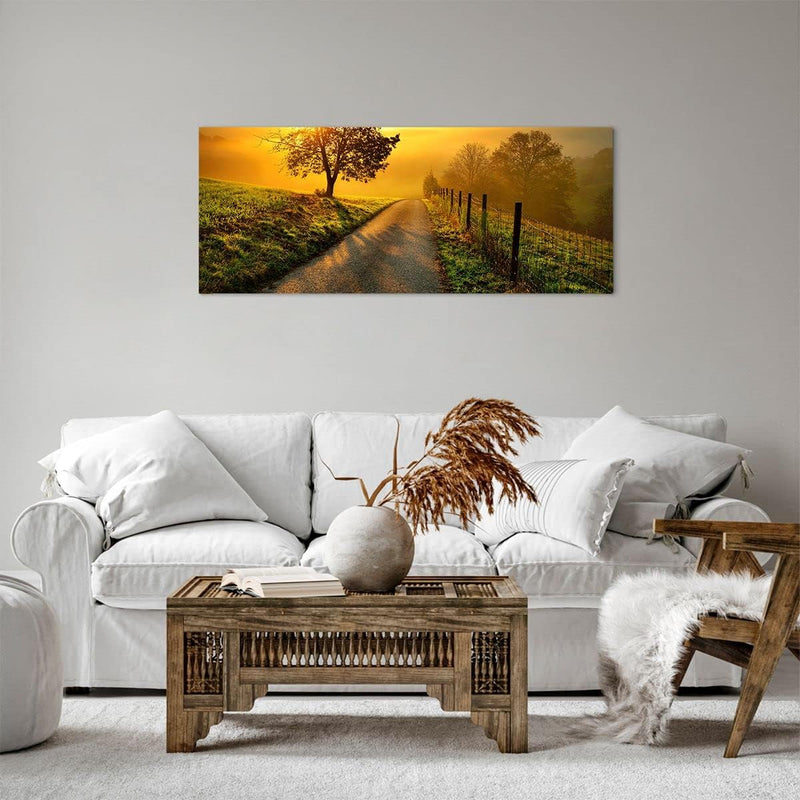 Panorama Bilder auf Leinwand 100x40cm Leinwandbild Feld Strasse Baum Gross Wanddeko Bild Schlafzimme