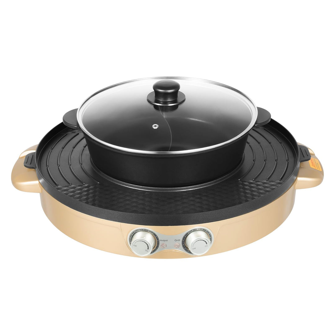 2200W Hot Pot Elektrisch mit Grillplatte, 2-in-1 Design für Fondue und BBQ mit abnehmbarem Fondue To