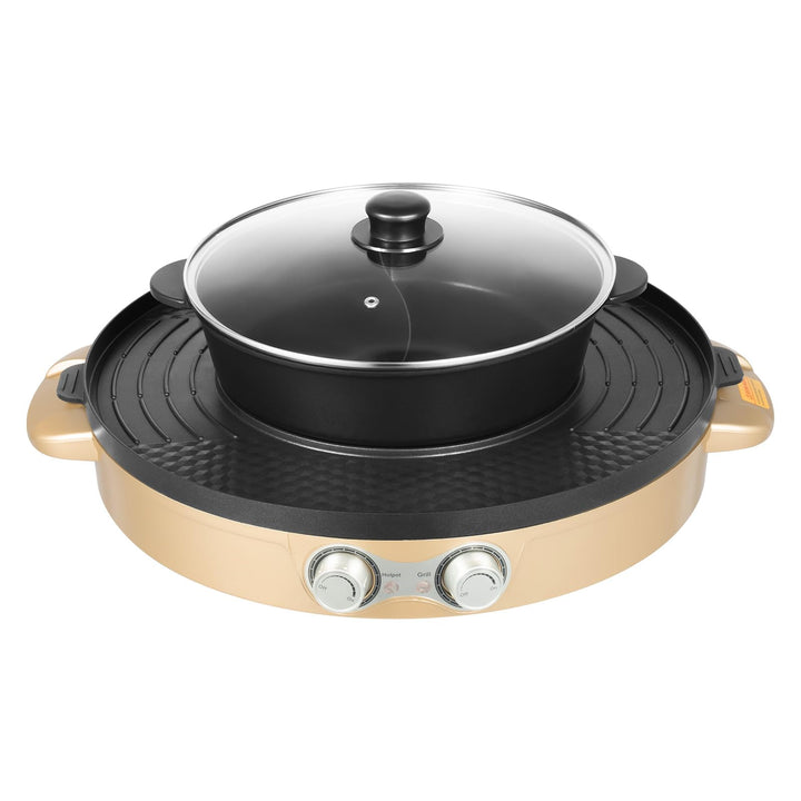 2200W Hot Pot Elektrisch mit Grillplatte, 2-in-1 Design für Fondue und BBQ mit abnehmbarem Fondue To