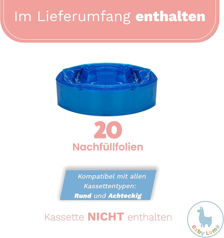 20 Stück Nachfüllfolie für Windeleimer-Nachfüllkassetten, kompatibel mit Angelcare, Litter Locker, L