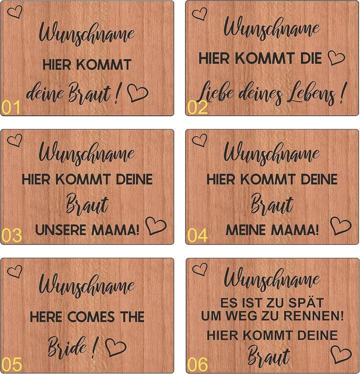 Schild für die Hochzeit, Vintage Schild aus Holz für die Trauung, Hier kommt die Braut personalisier