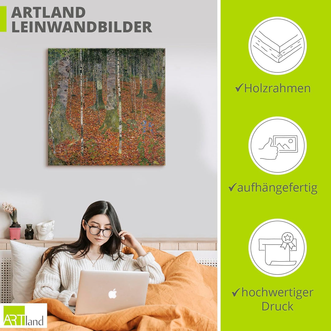 ARTland Leinwandbilder Wandbild Bild auf Leinwand 50x50 cm Wanddeko Landschaften Wald Bäume Birke Bi