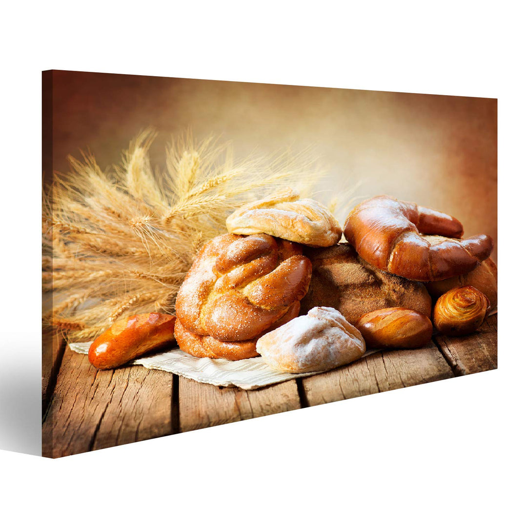 islandburner Bild Bilder auf Leinwand Bäckerei-Brot auf einem Holztisch verschiedenes Bround Garbe W