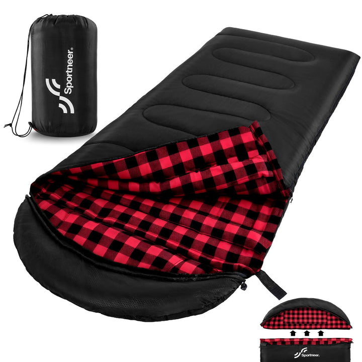 Sportneer Schlafsack Outdoor - Winterschlafsack Flanell 220 x 85 cm Schlafsack Winter mit Abnehmbare