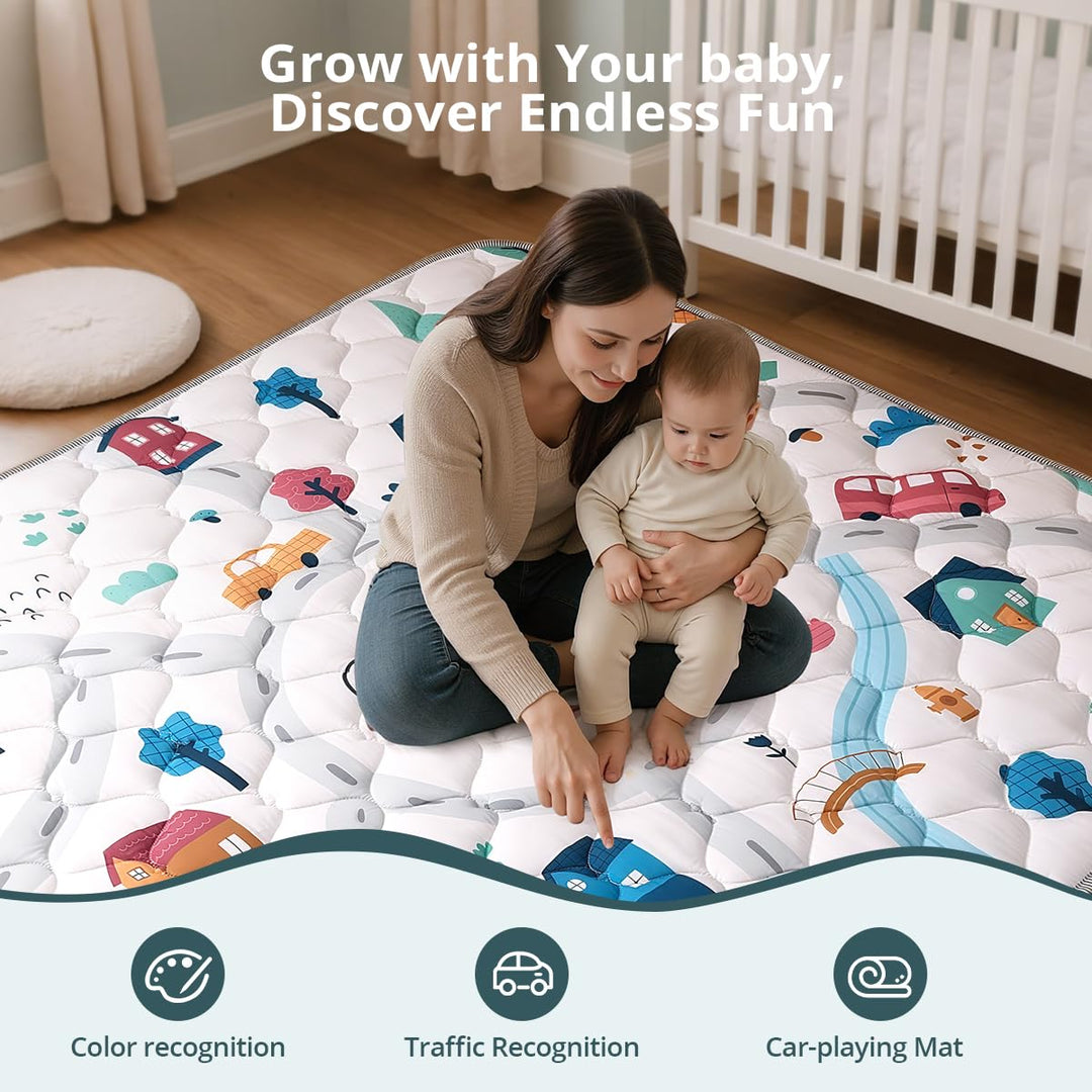 COMOMY Krabbelmatte Baby 127x127 cm, Extra Dicke und Weiche Spielmatte Baby Faltbar, Rutschfeste Sch