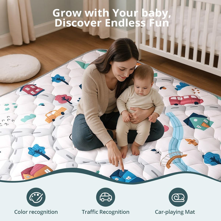COMOMY Krabbelmatte Baby 127x127 cm, Extra Dicke und Weiche Spielmatte Baby Faltbar, Rutschfeste Sch