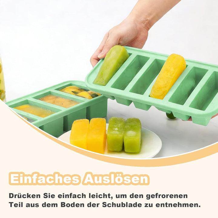 2 Stück 6 Löcher Silikon Gefrierform mit Deckel, BPA-frei Suppen Einfrieren Behälter mit Fülllinien,