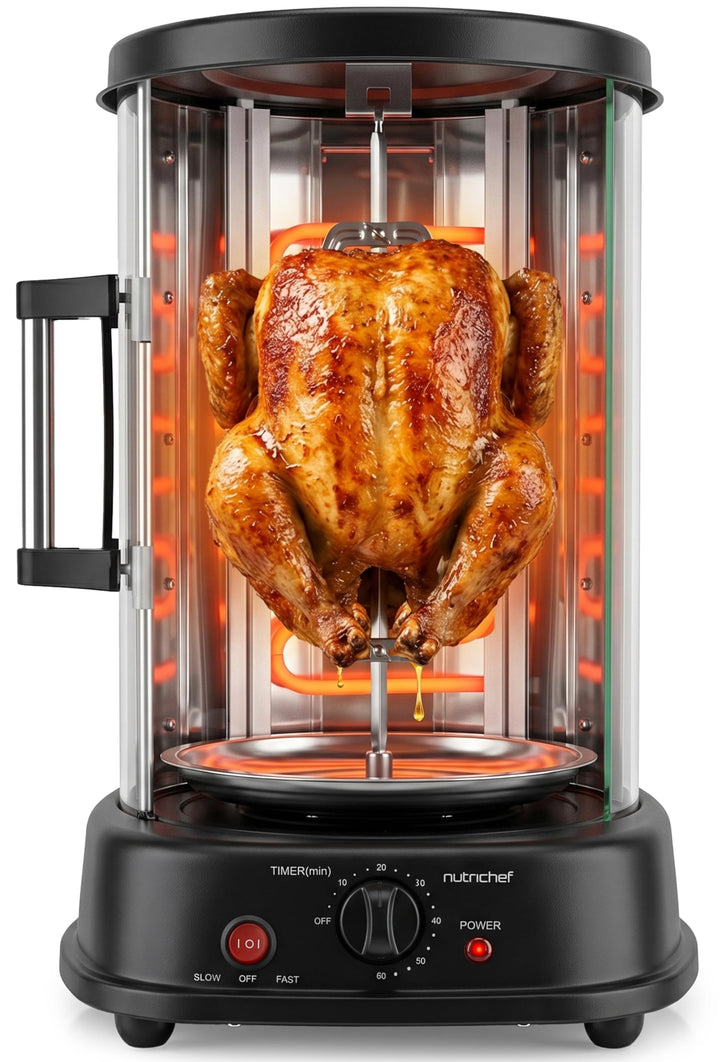 NutriChef Heissluft-Multiofen mit Drehspiess – 21L Mini-Backofen mit Umluft und Grillfunktion Dönerg