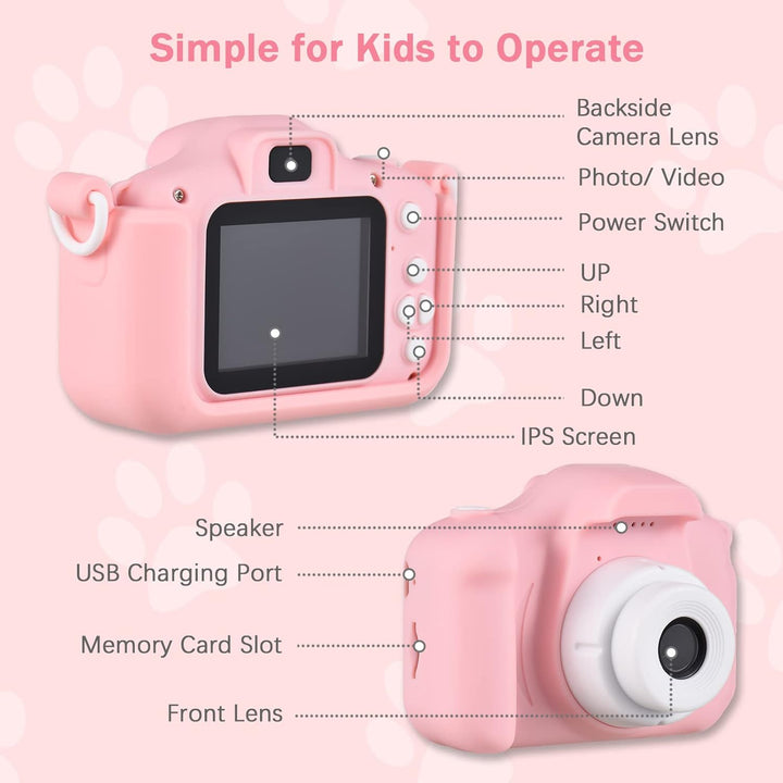 Andoer KinderKamera, Digitalkamera Kinder 1080P, 2,0" Kamera Kinder Fotoapparat mit Umhängeband, Ges