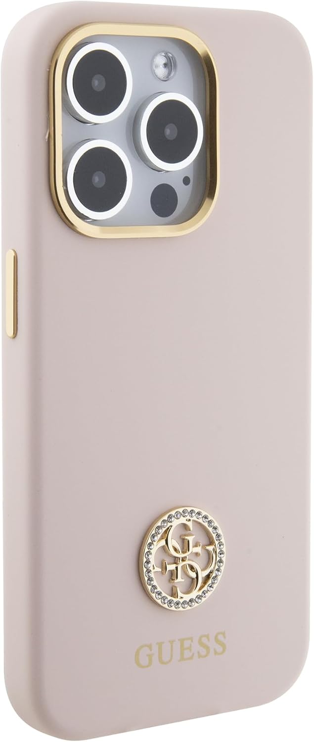 GUESS GUHCP15XM4DGPP Hülle für iPhone 15 Pro Max 6.7" Rosa hardcase Silicone Logo Strass 4G