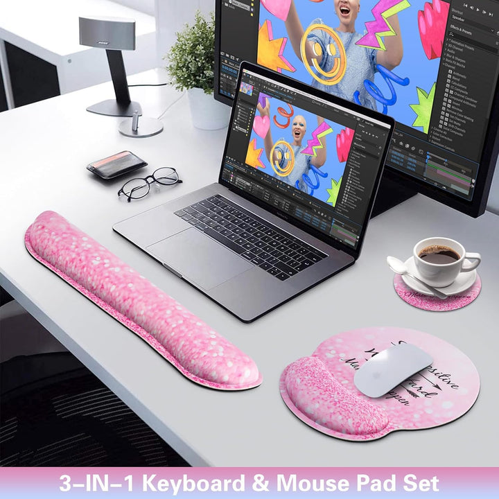 3-in-1 Mousepad Set,Acezeek Handballenauflage Tastatur,Mauspad mit Gelkissen,Cup Pad,Ergonomisches M