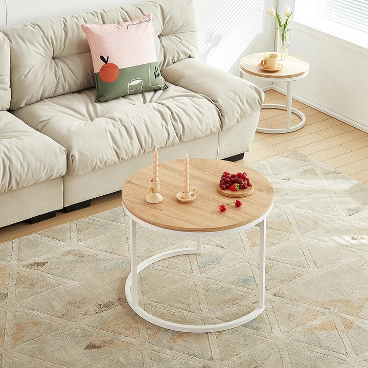 buybyroom 2er-Set verschachtelbare Couchtische im skandinavischen Stil - Runde Wohnzimmertische - 60