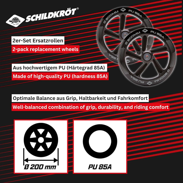 Schildkröt City-Scooter 200mm Ersatzrollen | 2er-Set Ersatzräder | hochwertige PU-Räder (85A) mit AB