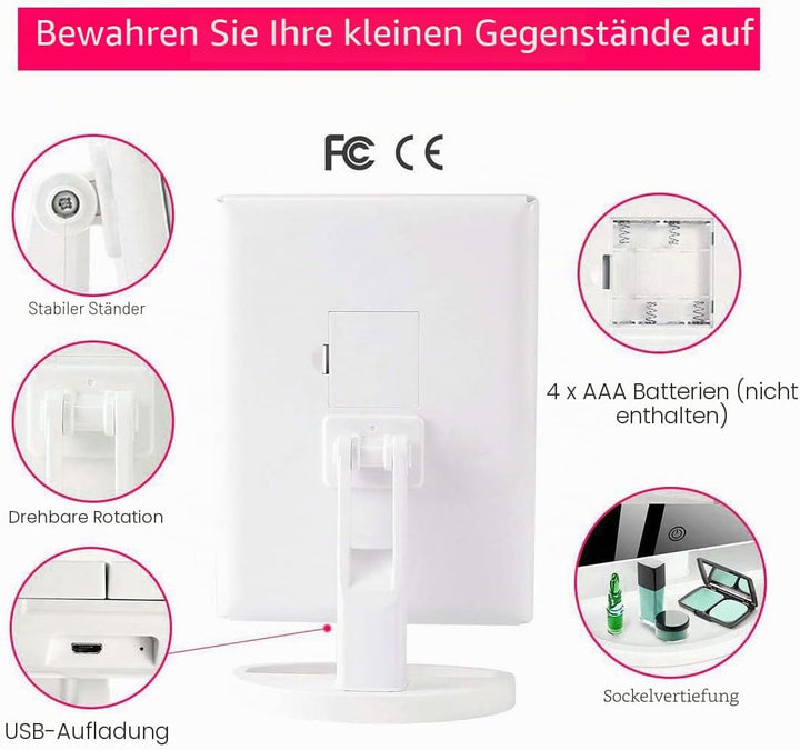 WEILY Schminkspiegel mit LED-Beleuchtung und Touchscreen, Vergrösserung 1X/2X/3X, Drehung um 180 °,