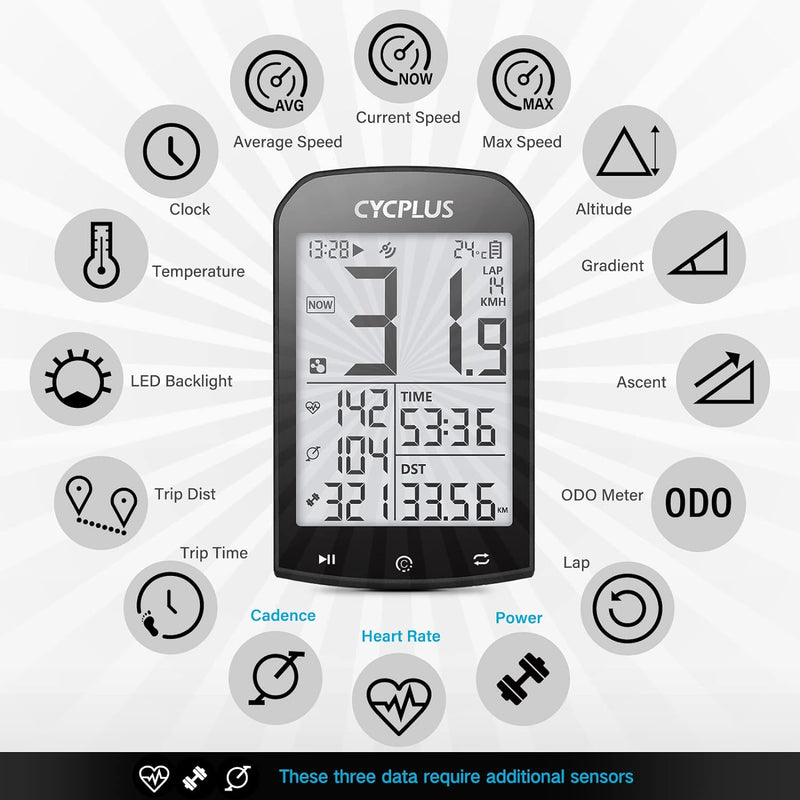 CYCPLUS GPS Fahrradcomputer Kabellos, wasserdichte Fahrrad Tachometer und Kilometerzähler, ANT+ Drah