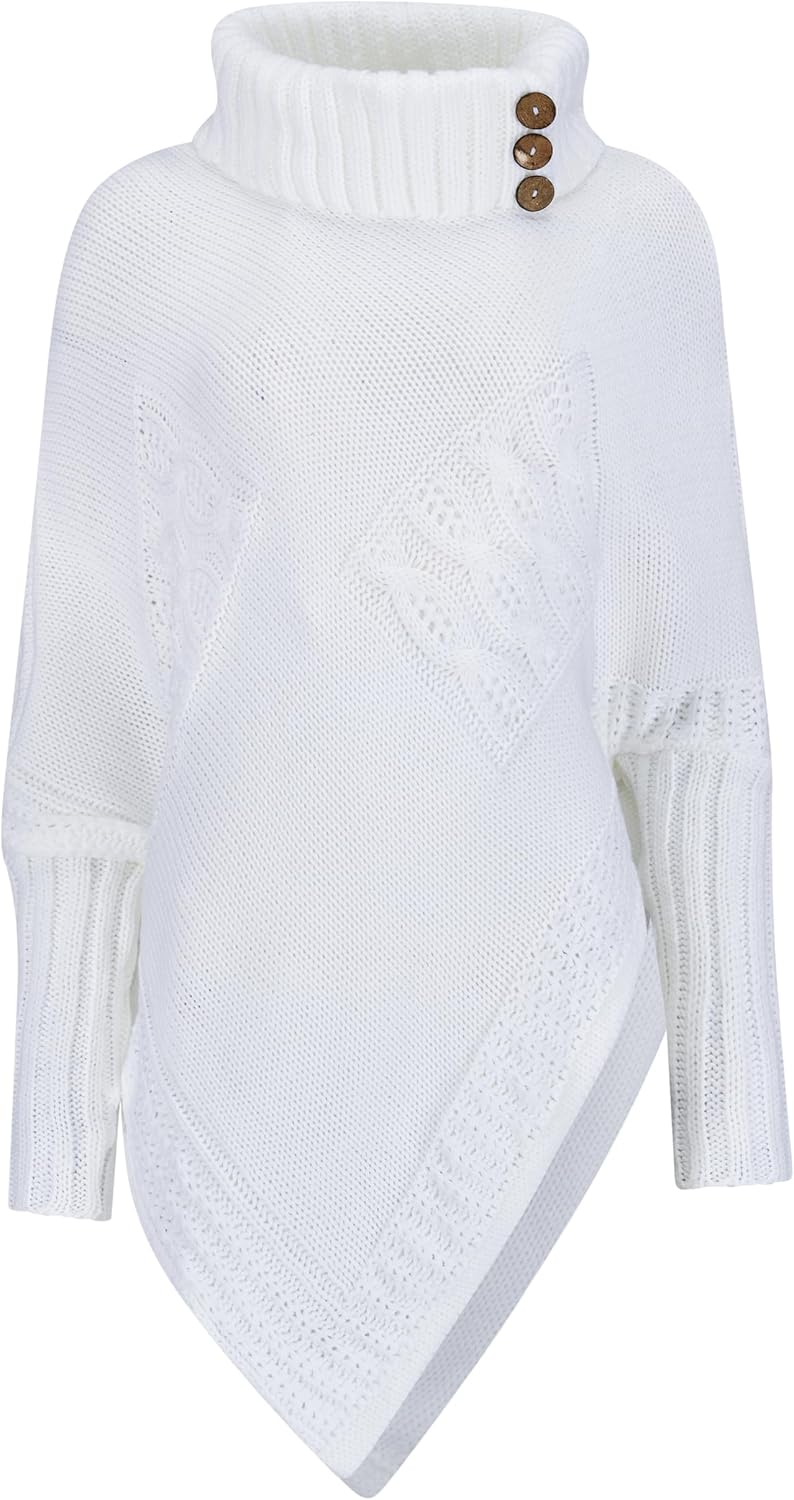 Mississhop Poncho Strick Sweatshirt Pullover Umhang Überwurf Einheitsgrösse Weiss, Einheitsgrösse We