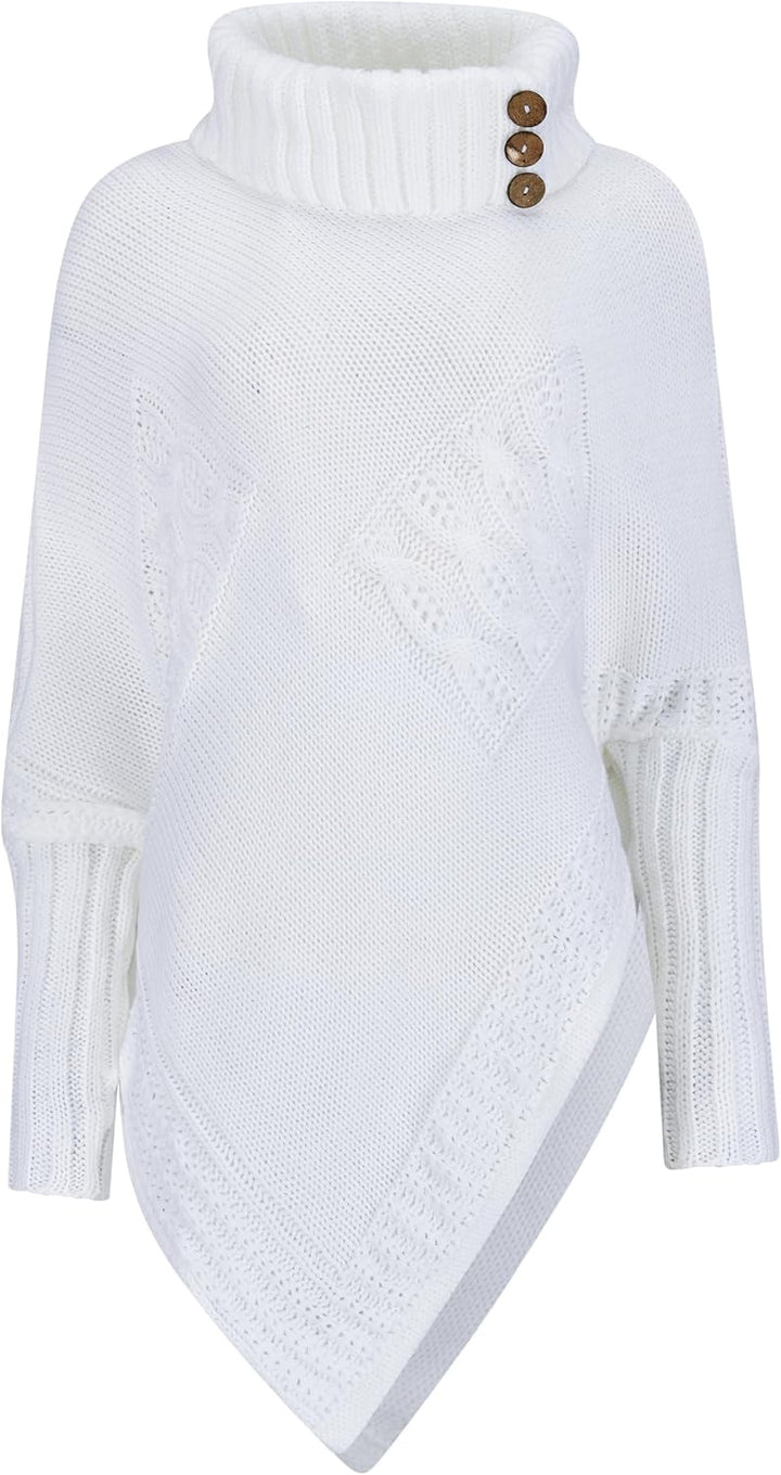 Mississhop Poncho Strick Sweatshirt Pullover Umhang Überwurf Einheitsgrösse Weiss, Einheitsgrösse We