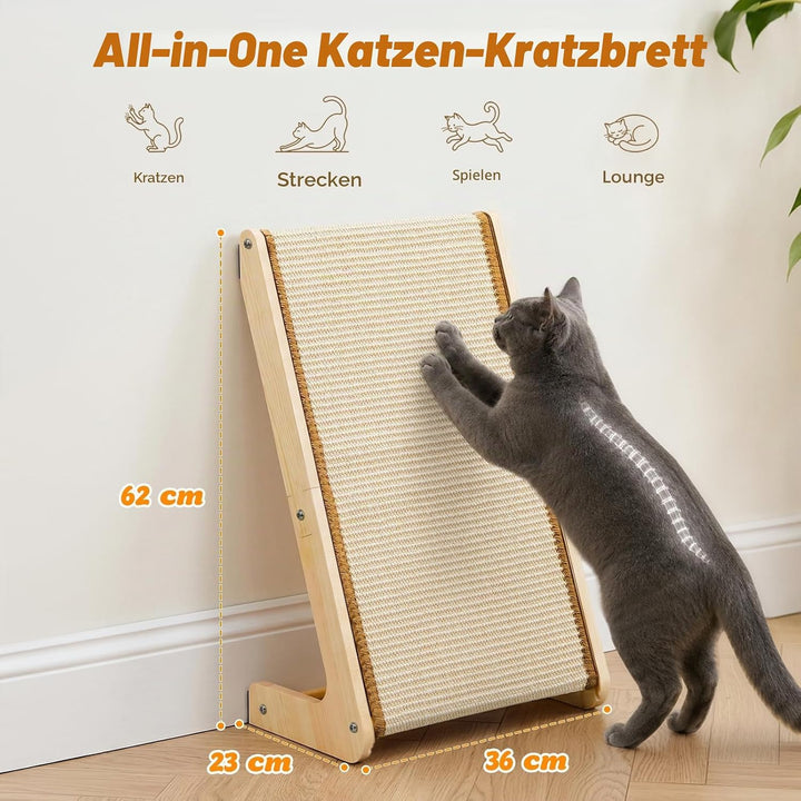 Gimars L-Form Kratzbrett für Katze - 63cm Hoch, Natursisal &amp; Holz-Kratzmöbel, Dual-Use Kratzsäule fü