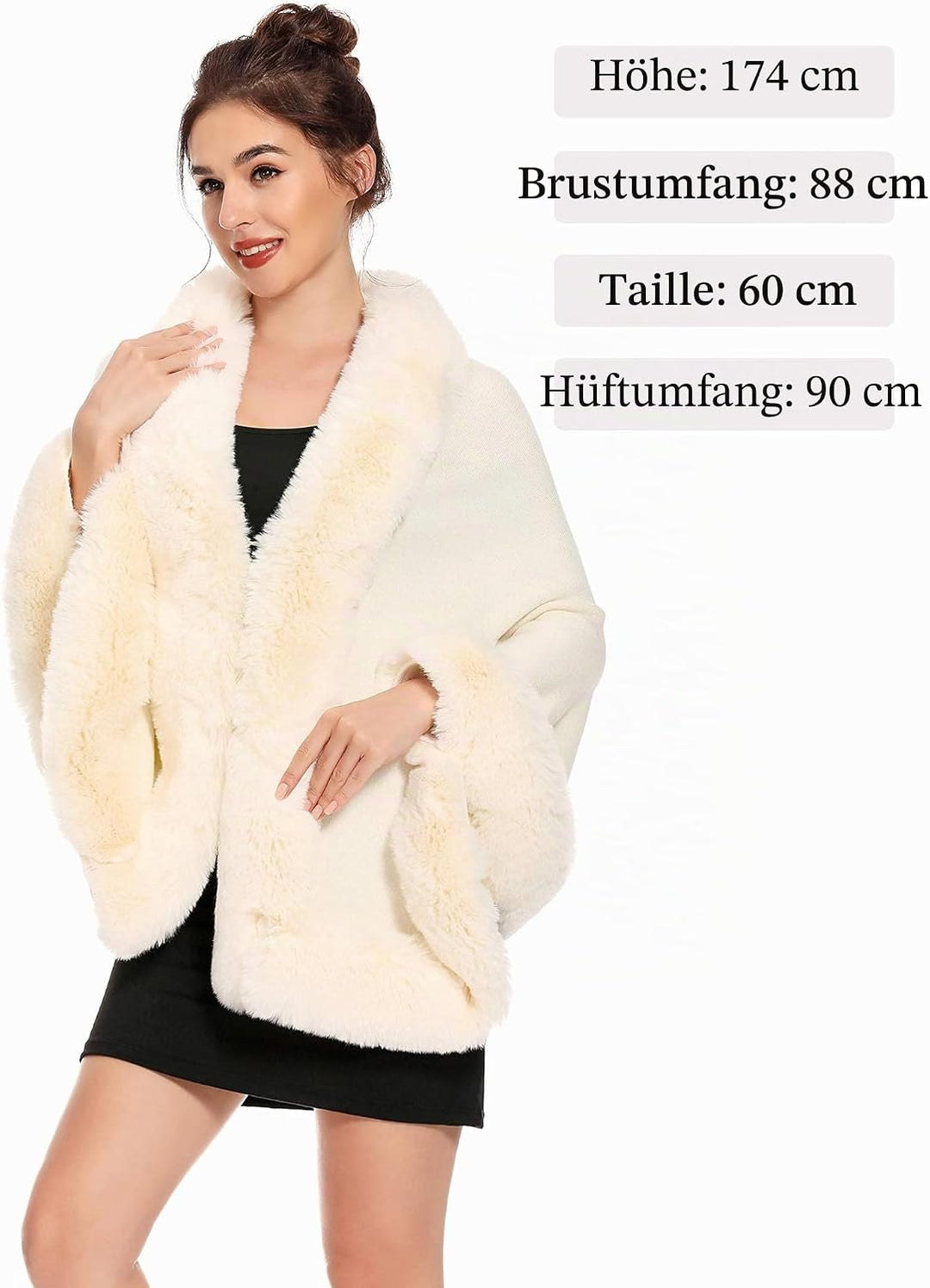 ZLYC Damen Winter Kunstpelz Poncho Cape Strick Schal Stola Warm Cardigan Beige, Beige