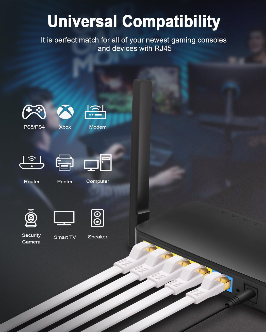 HUGIN Cat 8 LAN Kabel 15M, 40Gbps 2000MHz Hochgeschwindigkeits Netzwerkkabel Flach, Gigabit RJ45 POE