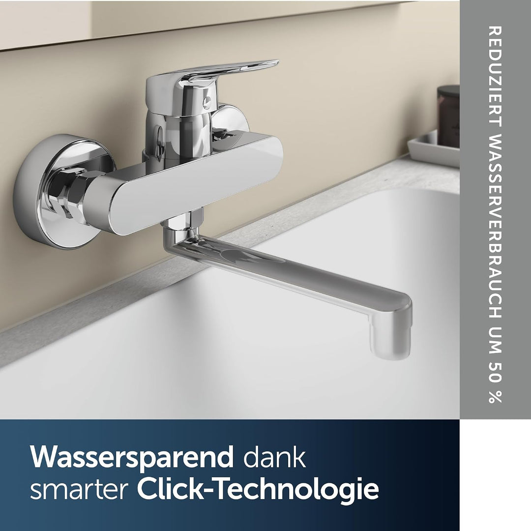 Armatur / Küchenarmatur CERAFLEX Ausladung 200 mm | zur Wandmontage, Schwenkbarer Rohrauslauf, S-Ans