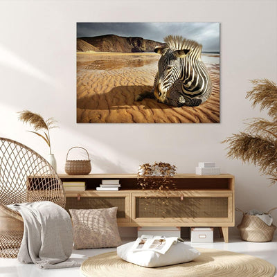 Bilder auf Leinwand 100x70cm Leinwandbild Zebra Strand Landschaft Gross Wanddeko Bild Schlafzimmer K