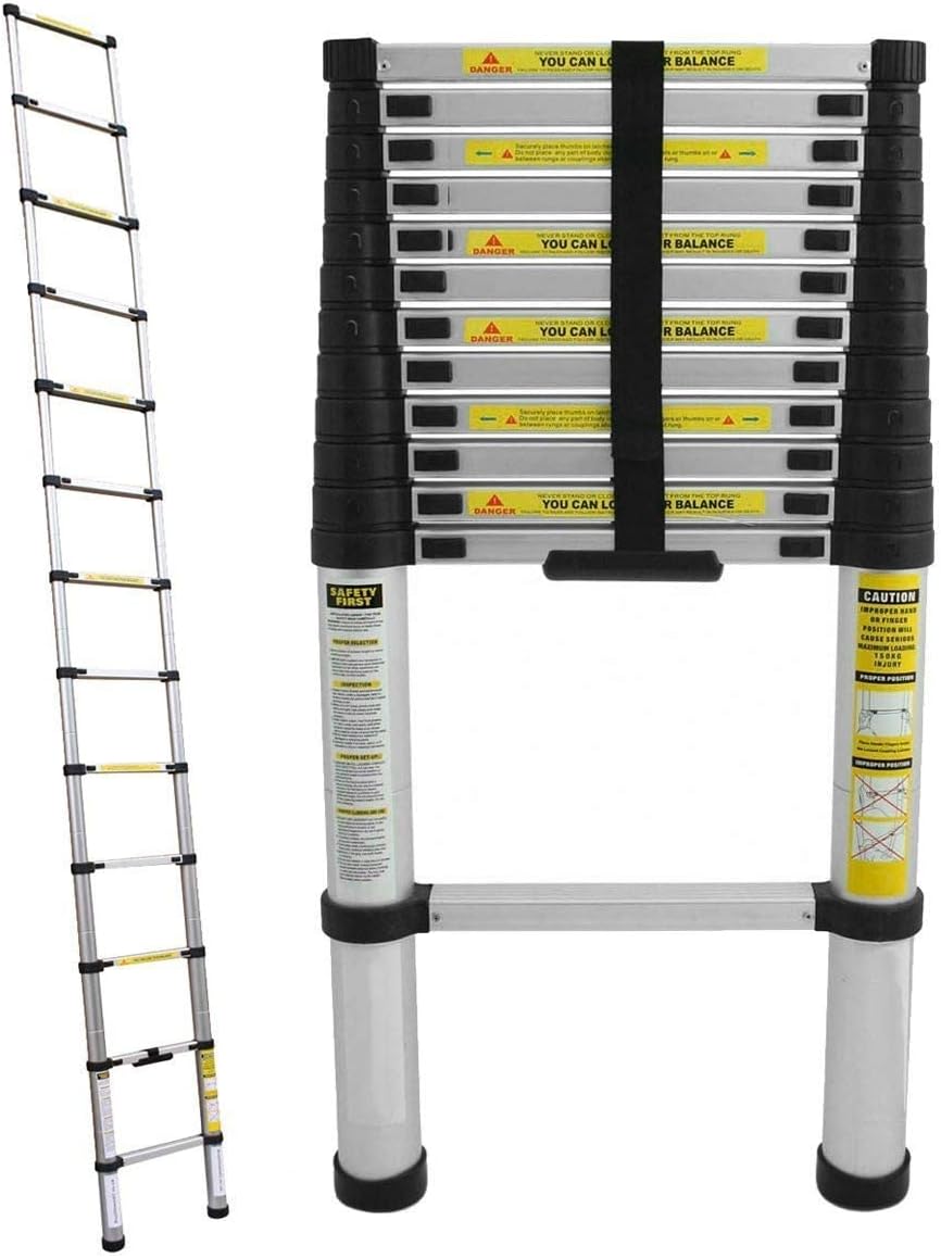 Vlio 3,8M Teleskopleiter, Mehrzweckleiter Aluminium, 150 kg/330 Pfund Belastbarkeit, Ausziehbar Alul