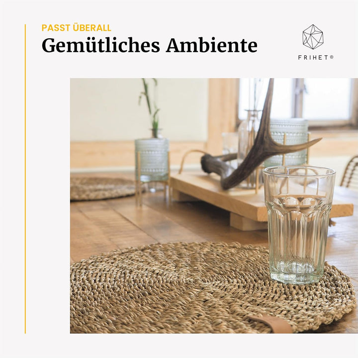 FRIHET® Platzsets rund aus Seegras für Tischdeko | Platzdeckchen für den Esstisch | 4er Tischset Nat