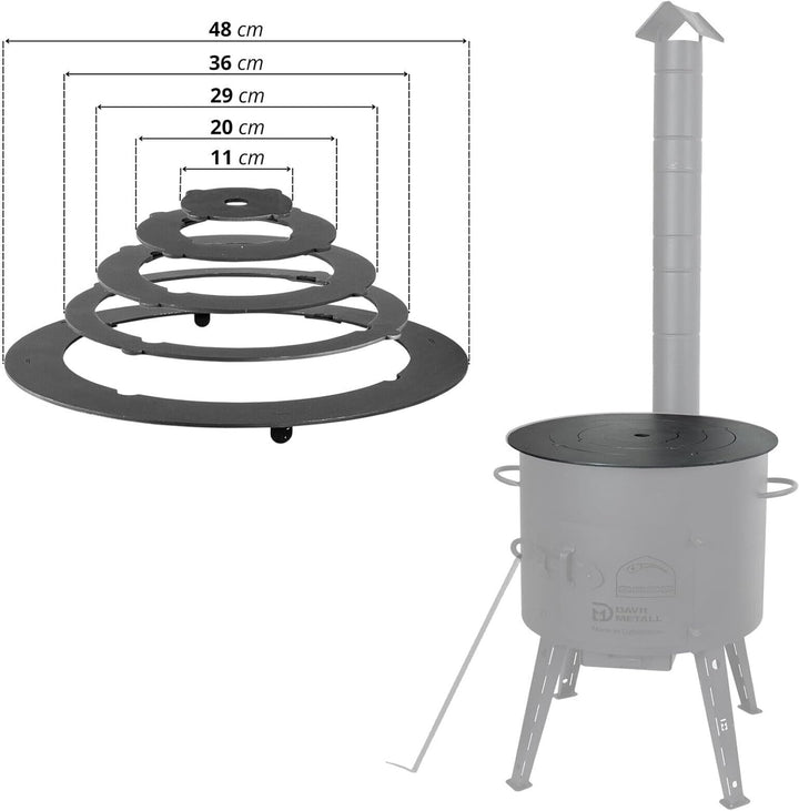 Ø44cm Uchag 2mm stahl Utschak mit Adapter-Ringe Abzugsrohr Utschag Feldküche Feuerstelle Campingofen